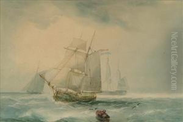 A Dutchbrigantine Passing Other Vessels Oil Painting by Alfred Herbert