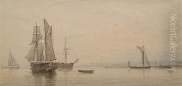 Boats At Anchor Oil Painting by Alfred Herbert