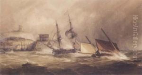 Boats Running For Folkstone Harbour Oil Painting by Alfred Herbert