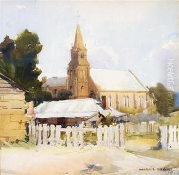 Church At Oatlands, Tasmania Oil Painting by Harold Brocklebank Herbert