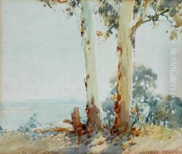 Trees In Landscape Oil Painting by Harold Brocklebank Herbert