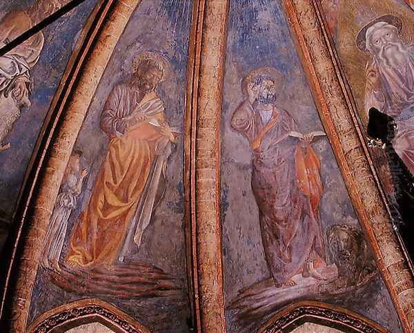 St Matthew and St Mark, from vault of the apse in the Chapel of St Tarasius, 1442 Oil Painting by Andrea Del Castagno