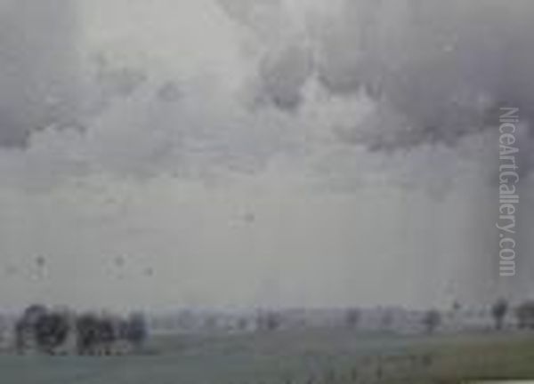 Clouds Over Farm Oil Painting by Harold Brocklebank Herbert