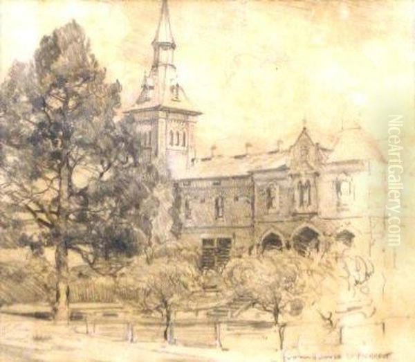 The Tower, Geelong College Oil Painting by Harold Brocklebank Herbert