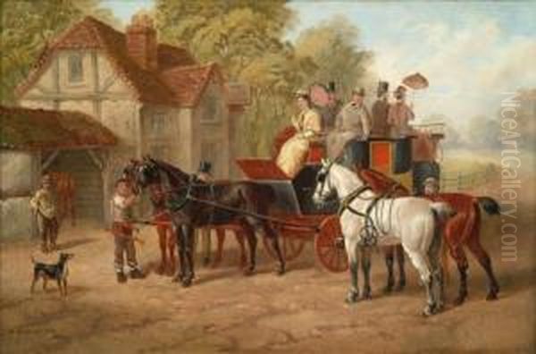 Outside The Coach And Horses Oil Painting by Edward Benjamin Herberte