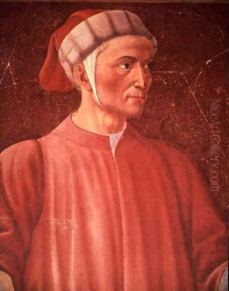 Dante Alighieri (1265-1321) detail of his bust, from the Villa Carducci series of famous men and women, c.1450 Oil Painting by Andrea Del Castagno