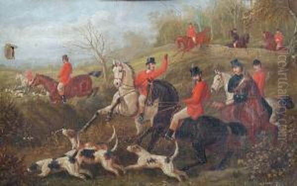 Hunt Followers Taking A Hedge Oil Painting by Edward Benjamin Herberte