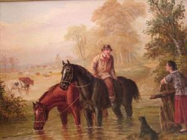 Horseswatering Oil Painting by Edward Benjamin Herberte