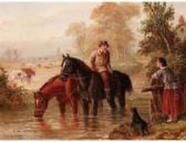 Watering The Horses Oil Painting by Edward Benjamin Herberte