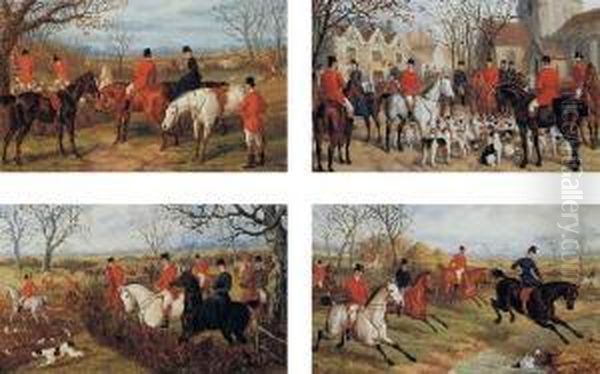 The Meet; Drawing Cover; Full Cry; And The Kill, A Set Of Four
 Paintings Oil Painting by Edward Benjamin Herberte