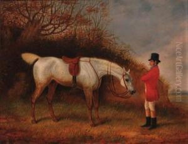 A Huntsman With His Grey Hunter Oil Painting by Edward Benjamin Herberte