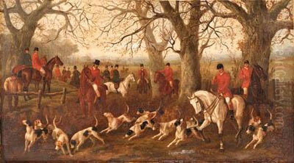 The Meet; On The Scent; Full Cry; And The Finish Oil Painting by Edward Benjamin Herberte