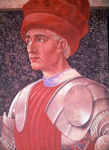 Farinata degli Uberti (detail of his bust, from the Villa Carducci series of famous men and women) c.1450 Oil Painting by Andrea Del Castagno