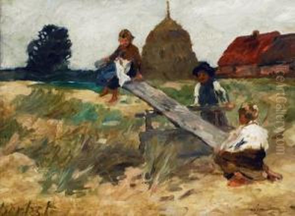 Auf Der Wippe Oil Painting by Thomas Ludwig Herbst