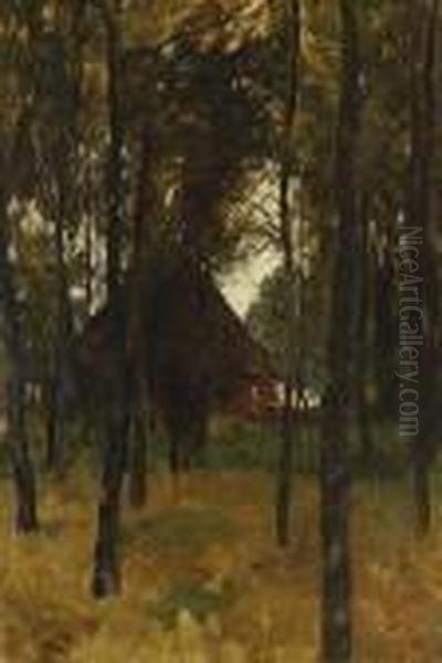 Haus Hinter Baumen Oil Painting by Thomas Ludwig Herbst