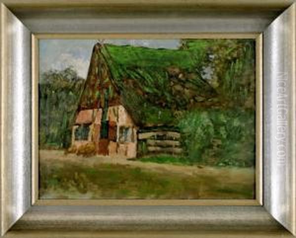 Strohdachkate Unter Einer Hohen Baumgruppe Oil Painting by Thomas Ludwig Herbst