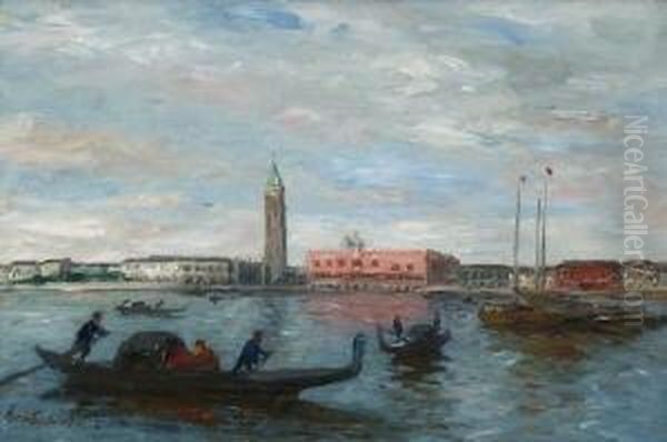 Venedig - Gondeln Und Fischerboote
 Vor Der Dogana. Oil Painting by Thomas Ludwig Herbst