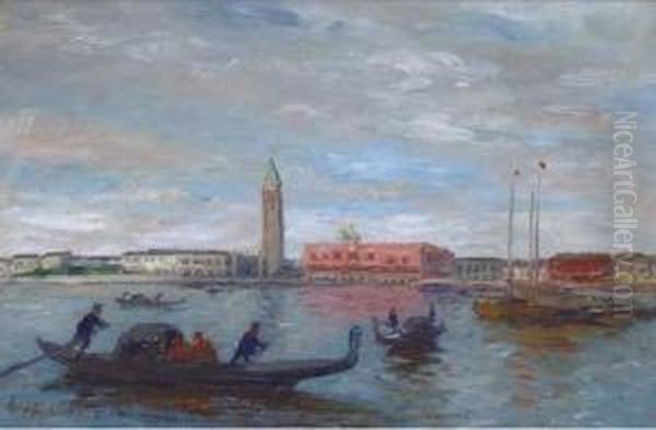 Gondolas Before The Dogana, Venice Oil Painting by Thomas Ludwig Herbst