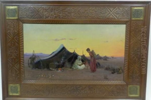 Campement De Bedouins A La Tombee Du Jour Oil Painting by Abraham Hermanjat