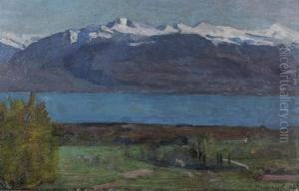 Landschaft Am Genfersee. Oil Painting by Abraham Hermanjat