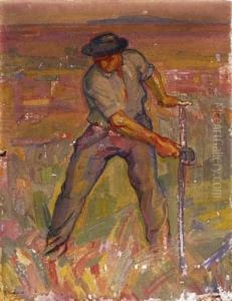 Mowing Peasant Oil Painting by Abraham Hermanjat