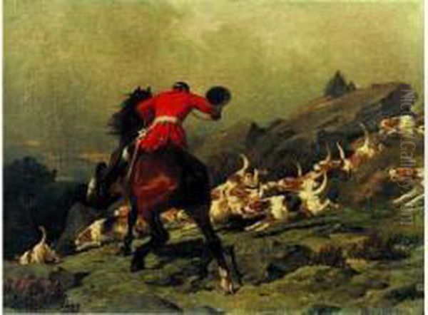 Scene De Chasse A Courre Au Lievre Oil Painting by Leon-Charles Hermann