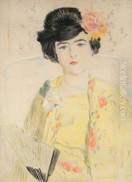  Portrait De Femme En Japonaise Avec Eventail  Oil Painting by Rene Georges Hermann-Paul