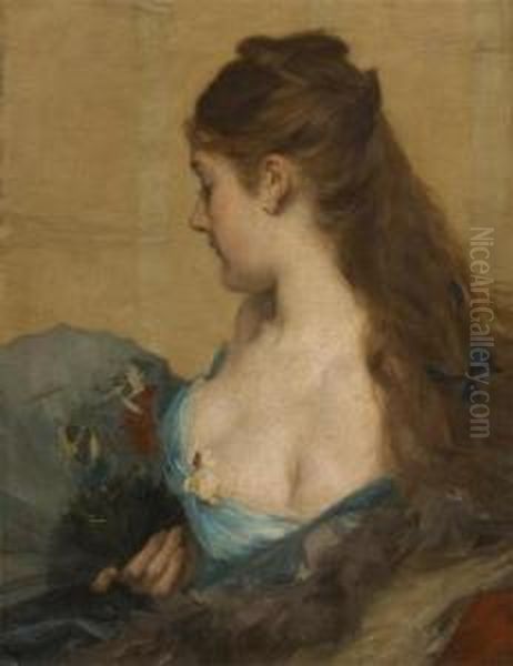 Jeune Femme A L'eventailoriental Oil Painting by Charles Hermans