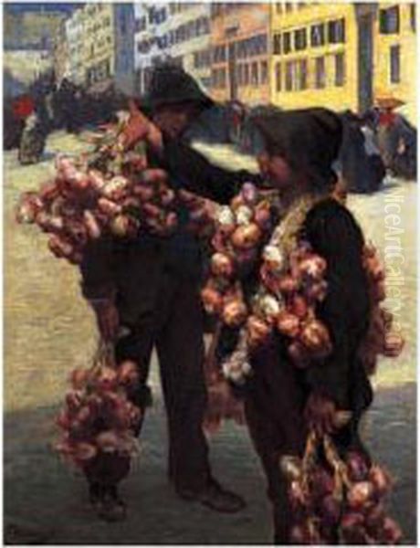 The Onion Sellers Oil Painting by Charles Hermans