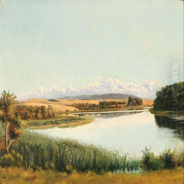 Landscape With A Lake, Summer Oil Painting by Olaf August Hermansen