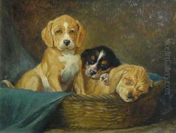 Chiots Oil Painting by Olaf August Hermansen