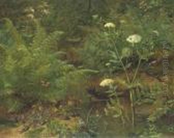 Forest Scene Oil Painting by Olaf August Hermansen