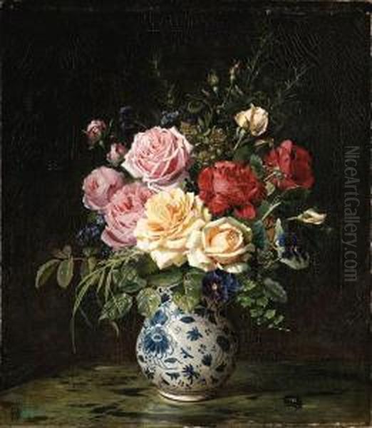 An Oppulent Vase Of Flowers Oil Painting by Olaf August Hermansen