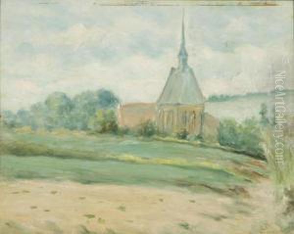 Sloping Landscape With Bell Tower Oil Painting by Paul Hermanus