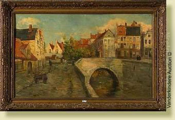 Vue De Bruges Anime Oil Painting by Paul Hermanus