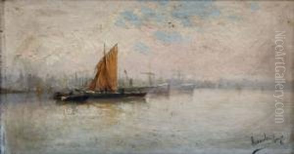 Marina Con Velero Oil Painting by Francisco Hernandez Monjo