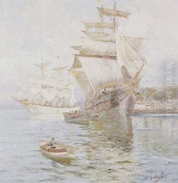 Puerto Con Veleros Oil Painting by Francisco Hernandez Monjo