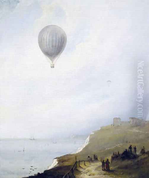 Balloon Over Cliffs, Dover, 1840 Oil Painting by E.W. Cocks