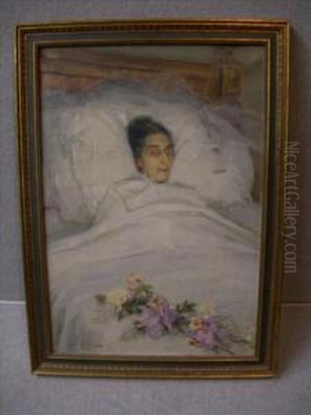 Portraitof An Old Lady In Death Oil Painting by Daniel Hernandez Morillo