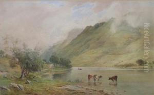 Watering Cattle Oil Painting by James Heron