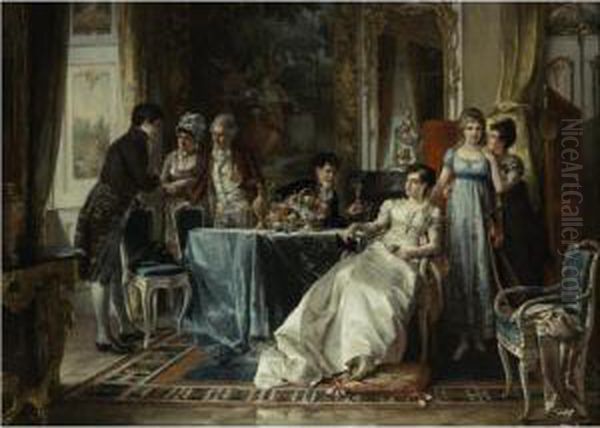 The Suitor Meets Her Family Oil Painting by Carl Herpfer