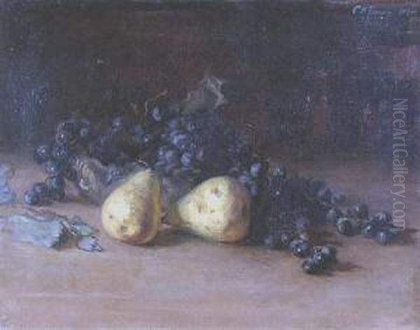 Bodegon Con Uvas Y Peras Oil Painting by Carlos Maria Herrera