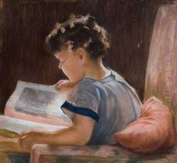 Nina Leyendo Oil Painting by Carlos Maria Herrera