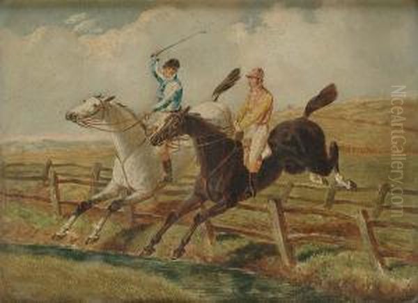 Steeplechasing Oil Painting by Benjamin Herring, Jnr.