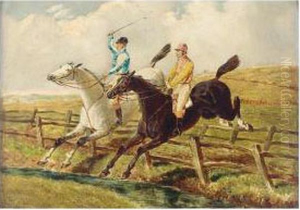 Steeplechasing Oil Painting by Benjamin Herring, Jnr.