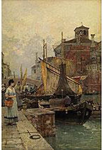 Fischmarkt In Chioggia Oil Painting by Hans Herrmann