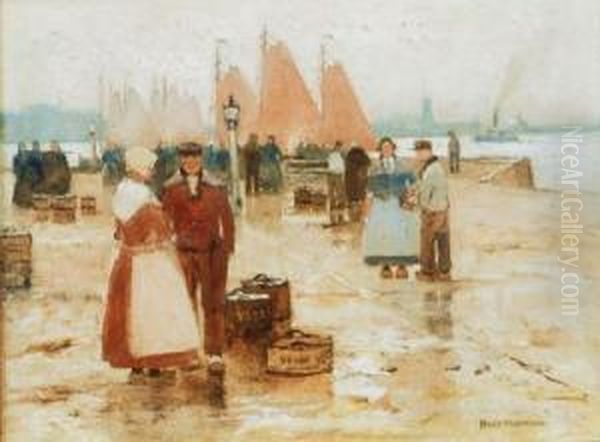 Am Hafen Einer Hollandischen Stadt Oil Painting by Hans Herrmann