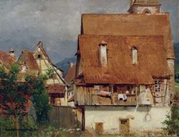 Blick Auf Fachwerkhauser Oil Painting by Hans Herrmann