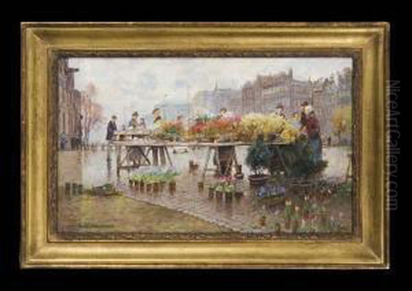 Blumenmarkt Oil Painting by Hans Herrmann