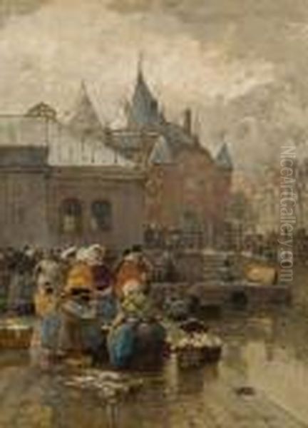 Amsterdamer Fischmarkt Oil Painting by Hans Herrmann